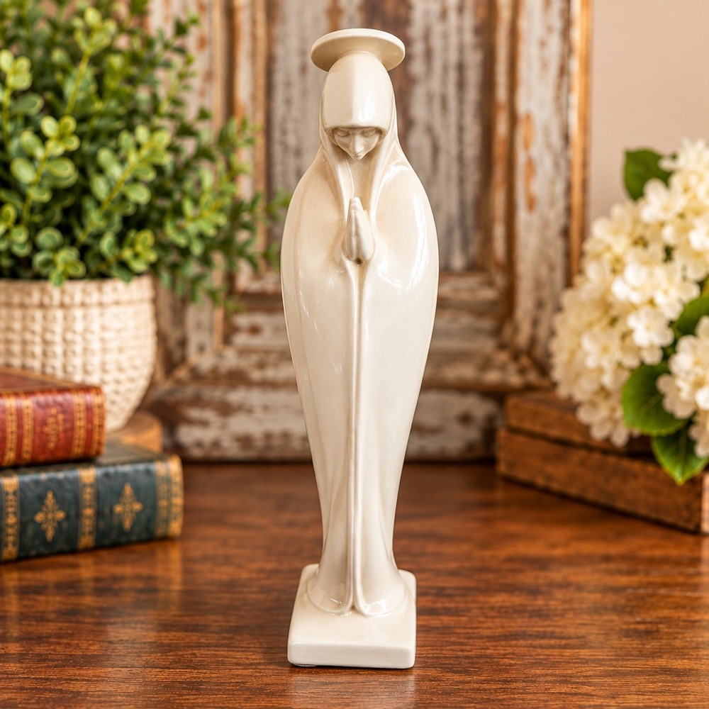 Vintage Mid Century Modern Ceramic Virgin Mary Figurine Praying Madonna